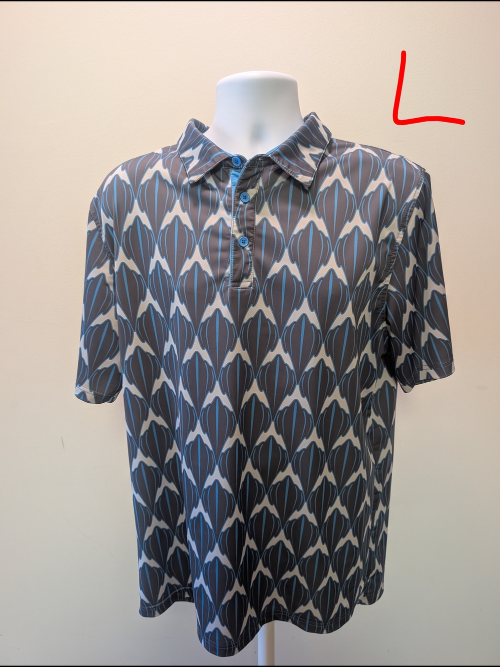 Men's Blue and Gray Printed Short-Sleeve Polo
